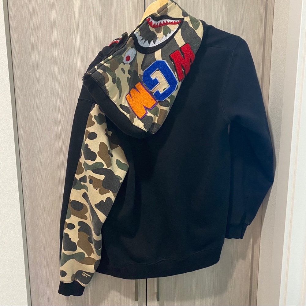 A Bathing Ape Shark Hoodie with Camo Sleeve